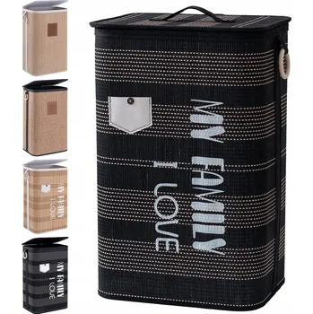 Koš na prádlo MUZILIFE Bambusový koš na prádlo 72L skládací s víkem, Bavlna, černý