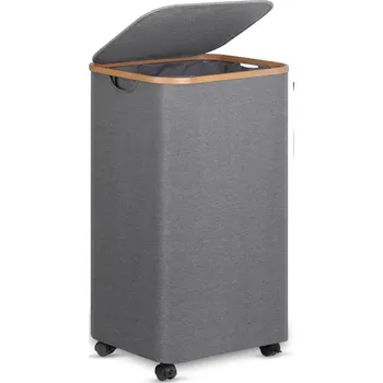 Koš na prádlo EFLUKY Koš na prádlo s kolečky 100L XL s víkem a bambusovou vložkou