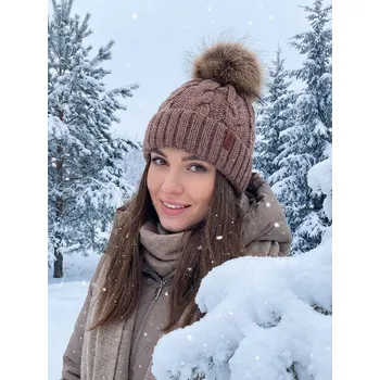 Čepice Dámská čepice s bambulí Octawia cappuccino, VELIKOST UNI