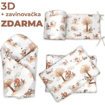 mantinel do postýlky 3D Mantinel s povlečením + zavinovačka zdarma, Liška, béžová,bílá