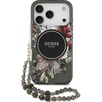 Telefonní příslušenství Zadní kryt Guess IML Flowers Strap MagSafe pro iPhone 17 Pro Black