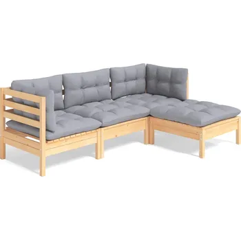 Zahradní lavice zahrada-XL 4dílná zahradní sedací souprava s šedými poduškami borovice 3096345