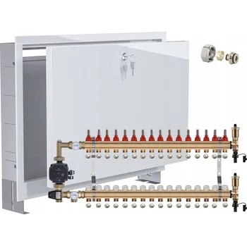 rozdělovač topení Rozdělovač pro podlahové topení 16 okruhů s ČERPADLOVOU SKUPINOU GRUNDFOS + PEX potrubí + PODOMÍTKOVÁ SKŘÍŇ