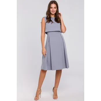 Dámské šaty ŠATY DÁMSKÉ SPOLEČENSKÉ LETNÍ MIDI ROZŠÍŘENÉ ŠEDÉ 40 L