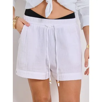Dámská móda Sinsay - Bavlněné kraťasy s kapsami - krémová - 3443X-01X - 3443X-01X-XS