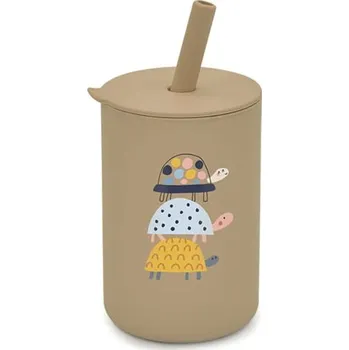 Kojenecká láhev Silikonový hrnek s brčkem Želva, 150 ml - tm. béžový