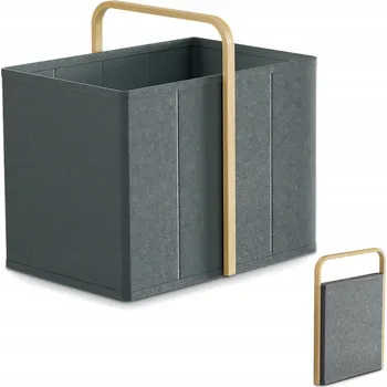 Koš na prádlo VIREON Skládací koš na prádlo 65L z bambusu, tmavě šedý, s úchyty