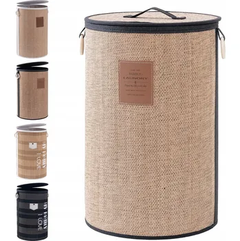 Koš na prádlo MUZILIFE Bambusový koš na prádlo 75L skládací s uchem, tmavě hnědý