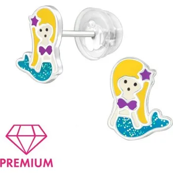 Náušnice Dětské stříbrné náušničky Mořská panna premium, puzetové, silikon
