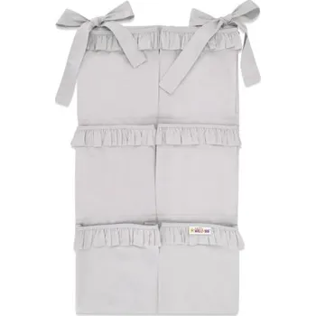 Příslušenství pro dětskou postel a kolébku Kapsář na postýlku s volánky ROYAL, 6 kapes - šedý