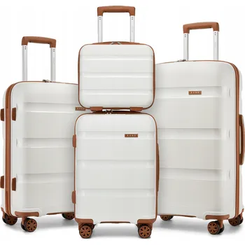 Kono 4-dílná sada kufrů z PP a kosmetickým kufříkem - krémovo-hnědá