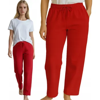 Dámské kalhoty Dámské tepláky s gumou v pase, široké nohavice a kapsy - červené S