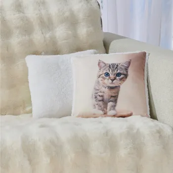 Polštář 3Pagen Plyšový polštář Kočka šedá