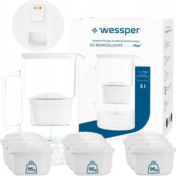 Filtrace vody Filtrační konvice skleněná Wessper D2 BOROSILICATE FF 3l bílá + 10x filtr