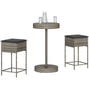 Zahradní sestava vidaXL 3dílný zahradní barový set s poduškami polyratan [3261441] Barva: Šedá