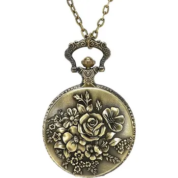 Hodinky Kapesní hodinky s kompasem na řetízku, motiv sýkorky a květinová ozdoba