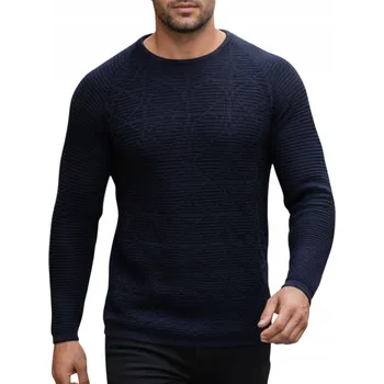 Pánský svetr Pánský svetr s texturou, pletený, klasický tmavě modrý WX2300z - M