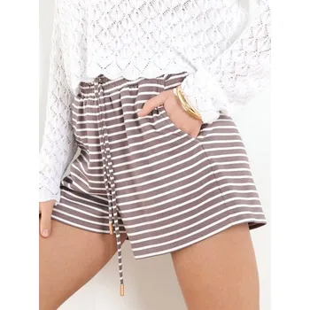 Dámská móda Sinsay - Žebrované šortky - hnědá - 4258Z-84X - 4258Z-84X-XS