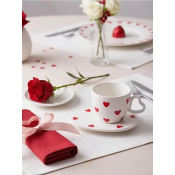 Sinsay - Valentýnská sada šálku s podšálkem se srdíčky - bílá - 608HI-00X - 608HI-00X-ONE