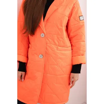 Dámská bunda Plus Size prošívaná s ozdobnými knoflíky a límcem neonově oranžová UNI