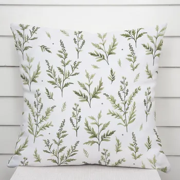 Povlak na polštářek Bavlněný povlak na polštář Sandra SA-718 Zelené natě bylinek na bílém 35 x 45 cm