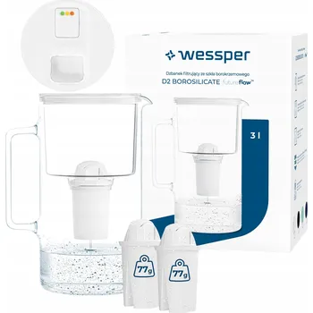 Filtrace vody Filtrační konvice skleněný Wessper D2 BOROSILICATE FF 3l bílý + 3x filtr