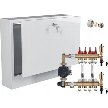 rozdělovač topení Rozdělovač pro podlahové topení 4 okruhy s ČERPADLEM GRUNDFOS + PEX potrubí + SKŘÍŇKA NA OMÍTKU