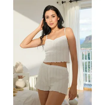 Dámské pyžamo Sinsay - Dvoudílné bavlněné pyžamo - krémová - 983DA-01X - 983DA-01X-XL