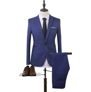 Pánský oblek Pánský společenský oblek J3169 modrá XS