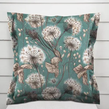 Povlak na polštářek Bavlněný povlak na polštář s lemem Sandra SA-716 Podzimní pampelišky na zeleném 40 x 60 cm