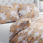 Bavlněné ložní povlečení Sandra SA-717 Bílé květy magnolie na hnědošedém Jednolůžko 140x200 a 70x90 cm