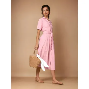 Dámské šaty Sinsay - Bavlněné midi šaty s límečkem - růžová - 630FI-30X - 630FI-30X-XL