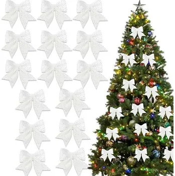 Vánoce Shengruili 15ks třpytivých vánočních mašlí na stromeček, Vánoční mašle na stromeček, Vánoční mašle