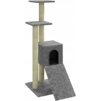 Škrabadlo pro kočky světle šedé 35 x 54 x 92 cm s domečkem a rampou