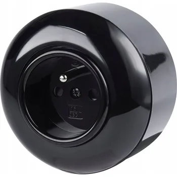 Elektrická zásuvka LOFT ZÁSUVKA 230V S KOLÍKEM ČERNÁ NA OMÍTKU JEDNONÁSOBNÁ JLM