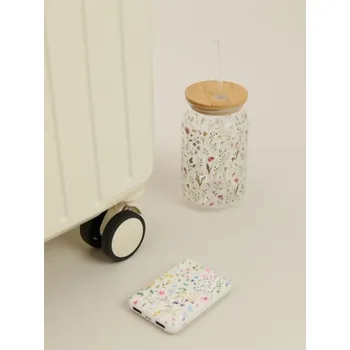 Sinsay - Skleněný hrnek s květy, víčkem a brčkem - vícebarevná - 177HD-MLC - 177HD-MLC-ONE