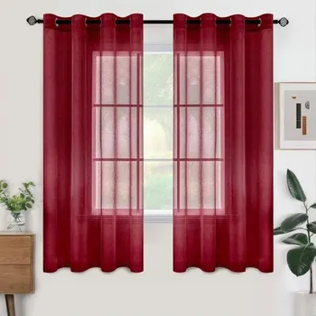 Sprchový závěs Záclony Woaboy Voile, krátké průsvitné záclony do obývacího pokoje s očky, záclony do ložnice,