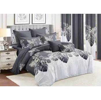 Bavlissimo Francouzské 6-dílné povlečení 200x220 cm (tmavě šedá s motivy listů)