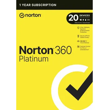 Software NORTON 360 PLATINUM 100GB +VPN 1 uživatel pro 20 zařízení na 1 rok ESD