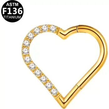Piercing Titanový piercing do nosu / ucha – srdíčko s čirými krystaly, G23, 16G (Piercing srdce z titanu G23 s čirými krystaly – 1,2 mm, 8 mm / 10 mm)