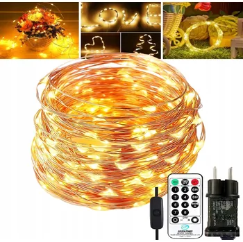 Vánoční dekorace DRÁTKOVÉ SVĚTELNÉ ŘETĚZY 10m, 100 LED, TEPLÁ BÍLÁ BARVA, K DEKORACI, NA VÁNOČNÍ STROMEK