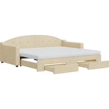 Pohovka Krémová rozkládací pohovka 2 v 1 se zásuvkami, 223 x 100 x 75 cm