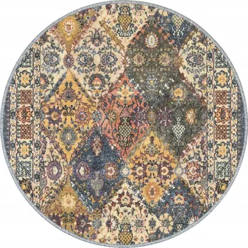 Koberec KOBEREC KULATÝ S PROTISKLUZOVOU PODLOŽKOU, VZOR ROMBY, VINTAGE MODERNÍ KLASICKÝ, průměr 80 cm