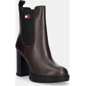 Dámská obuv Kožené kotníkové boty Tommy Jeans TJW LEATHER HEEL BOOT EN0EN02831 hnědá 89X, EUR 40