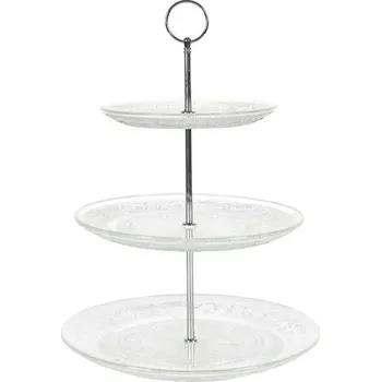 Koupelnový nábytek HOME DECO FACTORY, KP0025, Třípatrový skleněný podnos na dorty, Elegantní servírovací stůl,