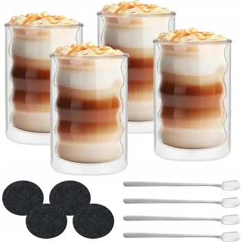 4 ks SKLENICE HRNEK s dvojitými stěnami NA KÁVU skleněné hrnky 350 ML