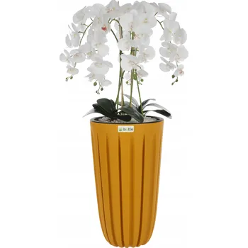 umělá květina Orchidej umělý bílý v květináči kytice H 100 cm žlutý květináč s drážkami