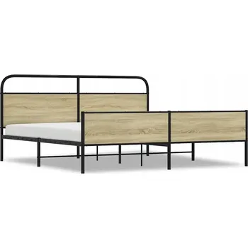 Postel Kovový rám postele 207 x 206 x 100 cm, barva dub sonoma, s čelem postele