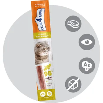 Krmivo pro kočku CLUB 4 PAWS MASOVÁ TYČINKA pamlsek krůta , králík 95%