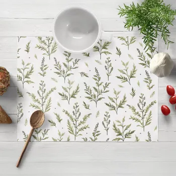 prostírání Bavlněné prostírání na stůl Sandra SA-718 Zelené natě bylinek na bílém 30x40 cm